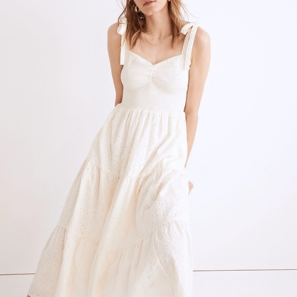 Madewell Lucie smocked eyelet tie strap Dress